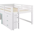 Lit mezzanine bas GDFStudio Sebastian en bois massif, taille double, avec toboggan et tiroirs