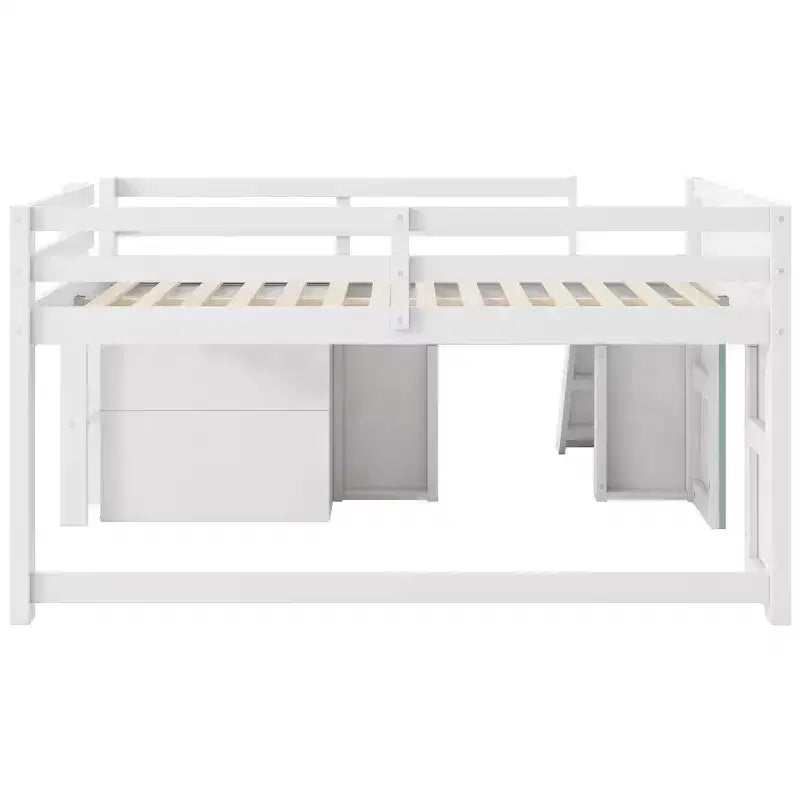 Lit mezzanine bas GDFStudio Sebastian en bois massif, taille double, avec toboggan et tiroirs