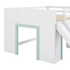 Lit mezzanine bas GDFStudio Sebastian en bois massif, taille double, avec toboggan et tiroirs
