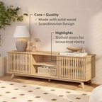 Meuble TV moderne mi-siècle en bois massif Plank+Beam 59 avec 2 portes