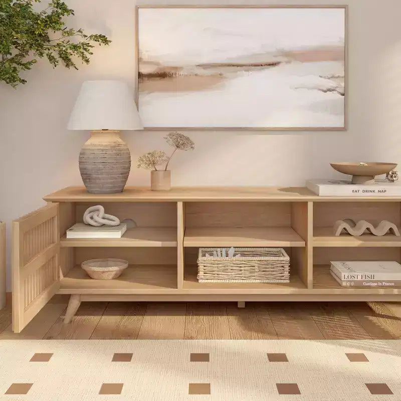 Meuble TV moderne mi-siècle en bois massif Plank+Beam 59 avec 2 portes