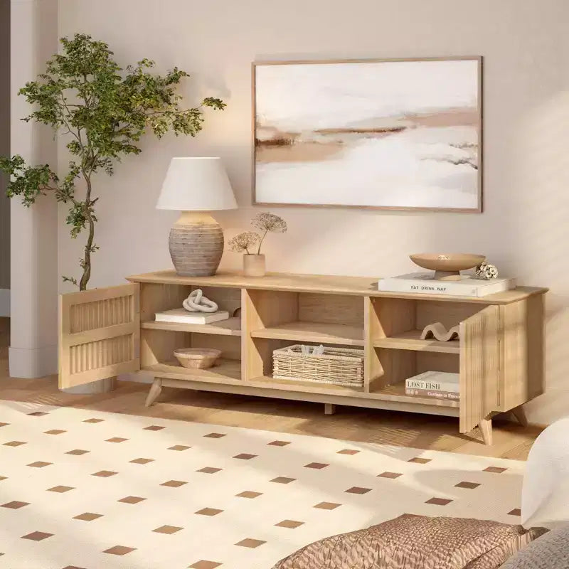 Meuble TV moderne mi-siècle en bois massif Plank+Beam 59 avec 2 portes