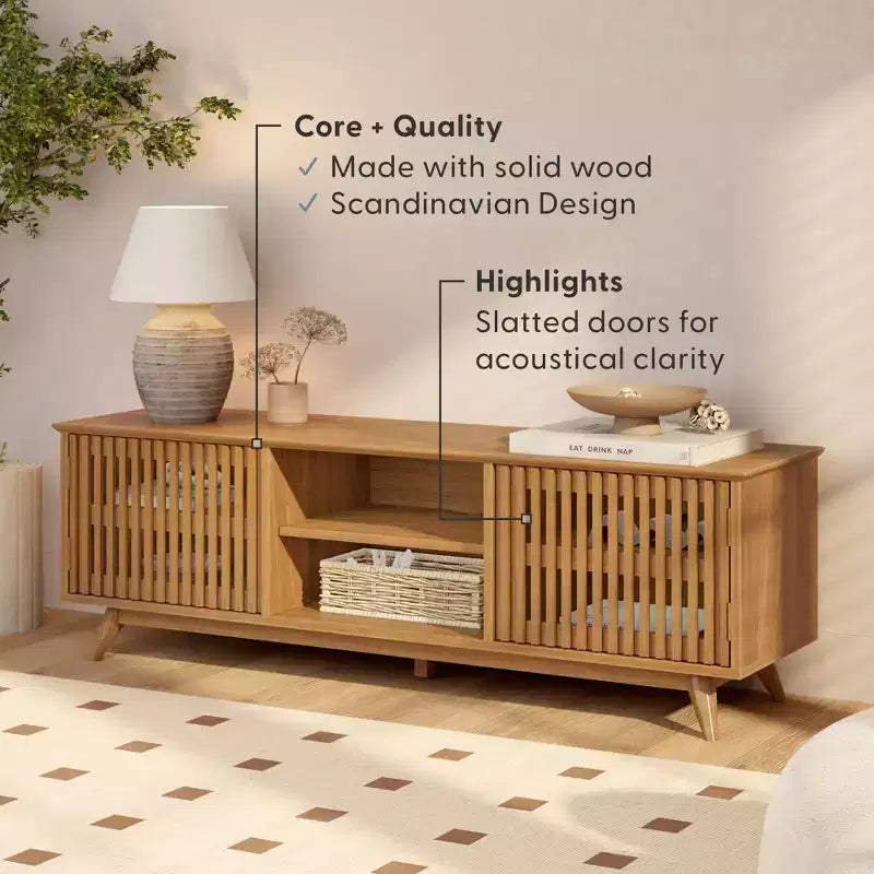 Meuble TV moderne mi-siècle en bois massif Plank+Beam 59 avec 2 portes