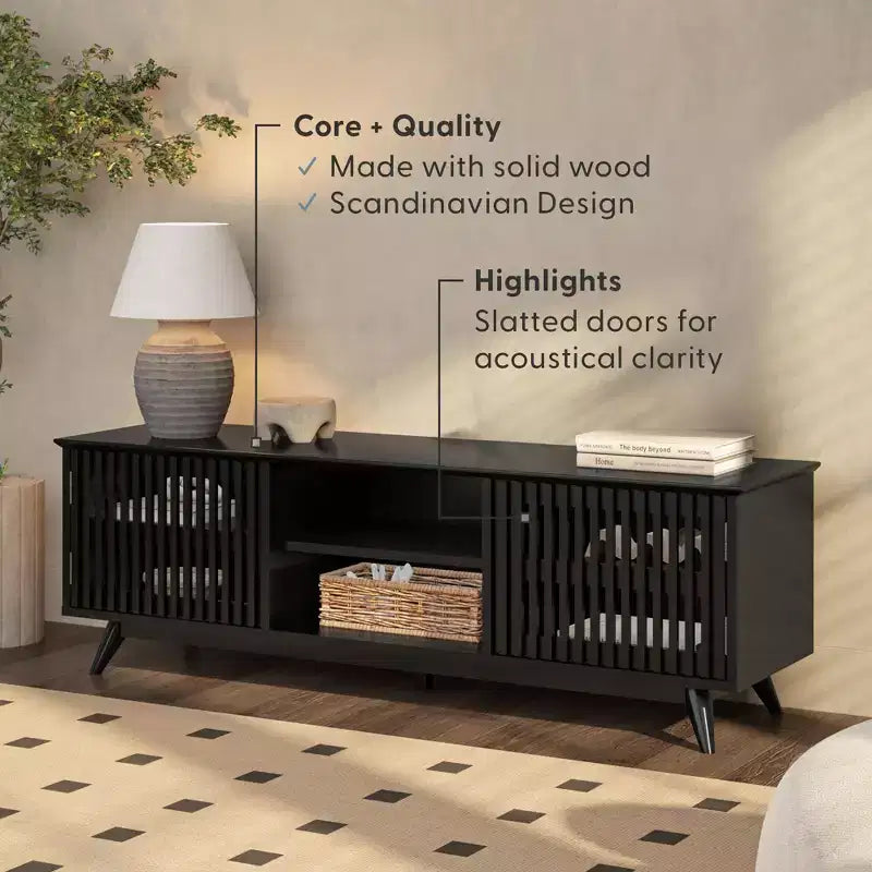 Meuble TV moderne mi-siècle en bois massif Plank+Beam 59 avec 2 portes