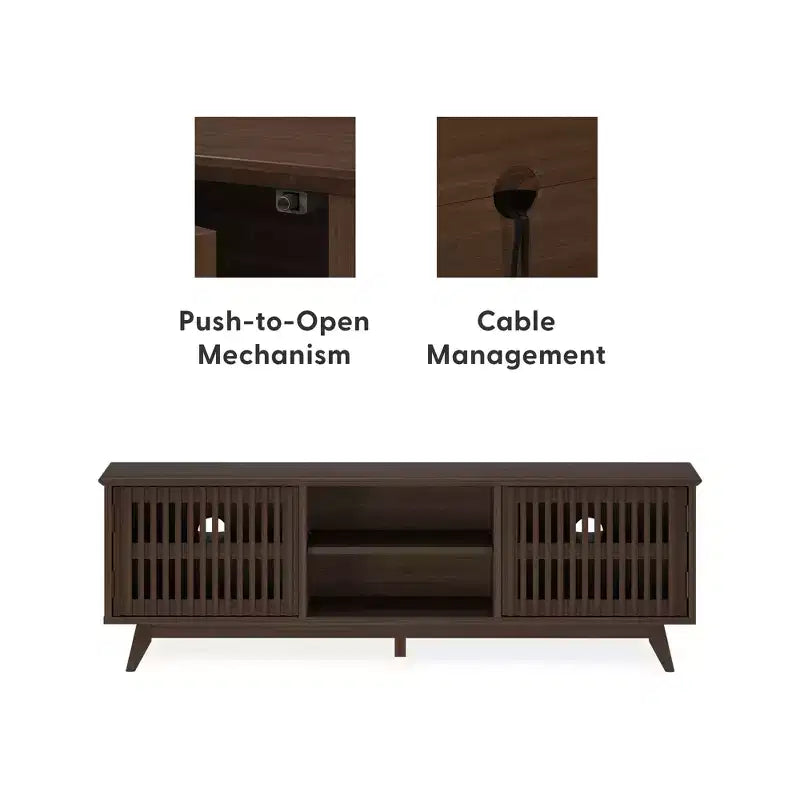 Meuble TV moderne mi-siècle en bois massif Plank+Beam 59 avec 2 portes