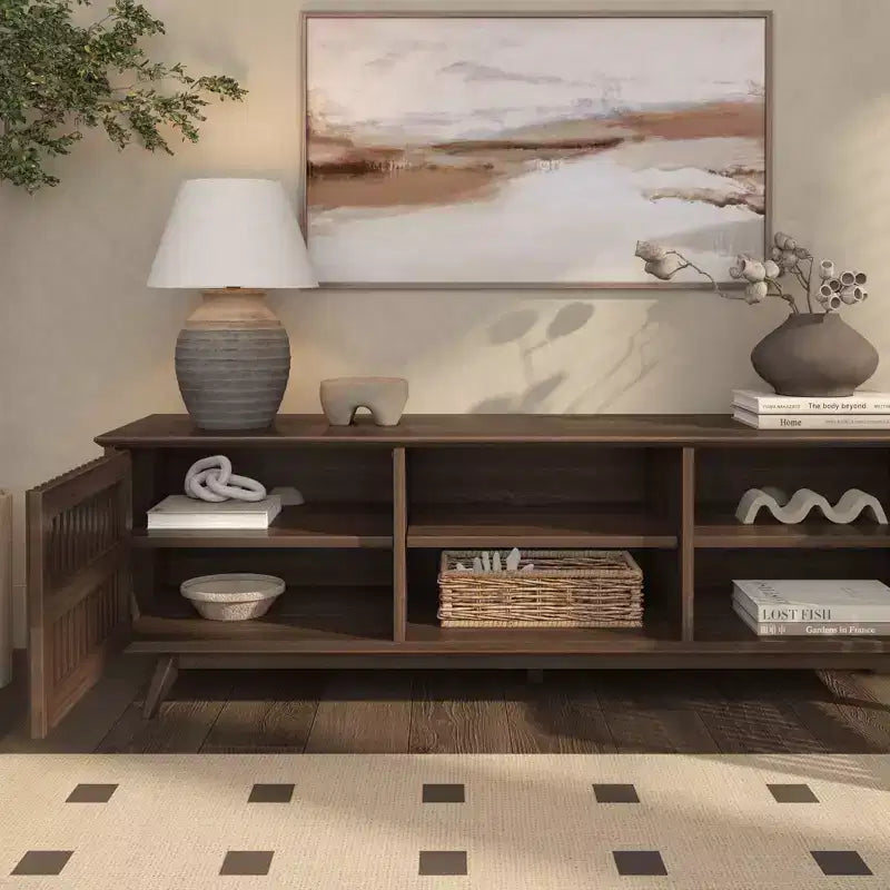 Meuble TV moderne mi-siècle en bois massif Plank+Beam 59 avec 2 portes