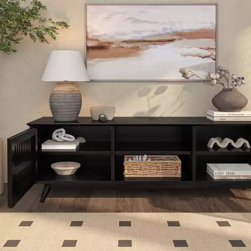 Meuble TV moderne mi-siècle en bois massif Plank+Beam 59 avec 2 portes