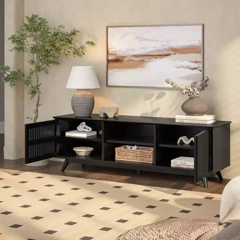 Meuble TV moderne mi-siècle en bois massif Plank+Beam 59 avec 2 portes