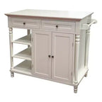 eHemco Wood Euro Kitchen Island with Storage Cabinet, 2 Drawers and 3 Open Shelves, White
