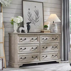Commode à 6 tiroirs SinCiDo pour chambre à coucher, commode rustique en bois de style ferme, commode vintage de 54 po de largeur pour salon