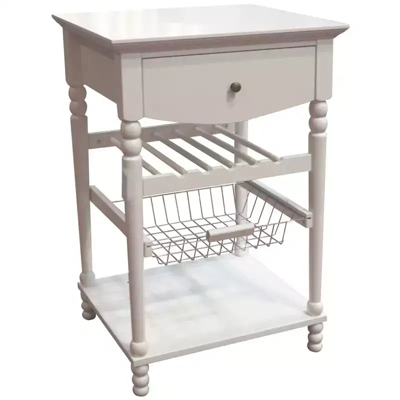 eHemco Euro Kitchen Cart with 1 Drawer, 2 Storage Shelves and 1 Basket, White