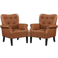 Yaheetech Set of 2 Mid-century Modern Faux Leather Armchair with Tufted High Back for Living Room, Bedroom, Retro Brown