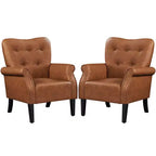 Yaheetech Set of 2 Mid-century Modern Faux Leather Armchair with Tufted High Back for Living Room, Bedroom, Retro Brown
