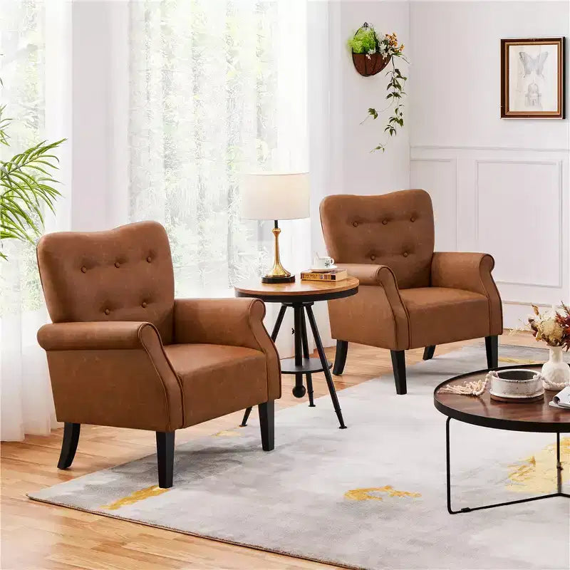 Yaheetech Lot de 2 fauteuils modernes du milieu du siècle en similicuir avec dossier haut capitonné pour salon, chambre, marron rétro