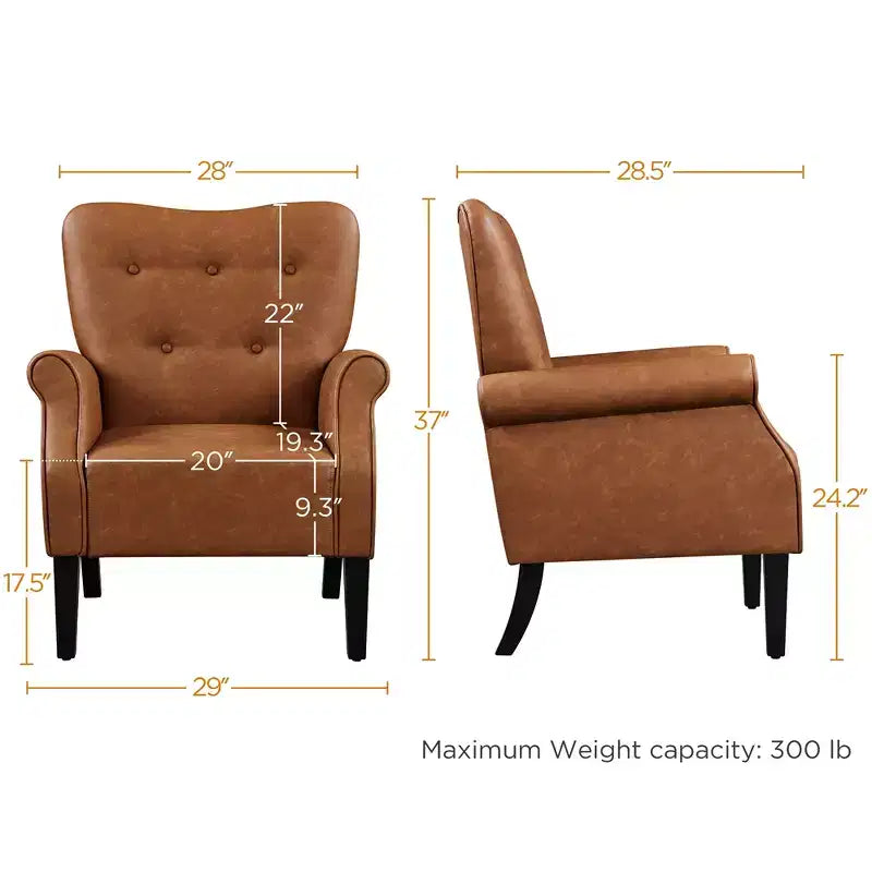 Yaheetech Lot de 2 fauteuils modernes du milieu du siècle en similicuir avec dossier haut capitonné pour salon, chambre, marron rétro