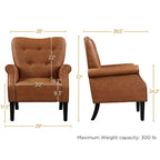 Yaheetech Lot de 2 fauteuils modernes du milieu du siècle en similicuir avec dossier haut capitonné pour salon, chambre, marron rétro