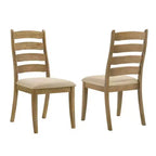 Simple Relax Set of 2 Upholstered Dining Chairs with Ladder Back in Brown Oak and Beige