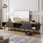 Meuble TV moderne Bestier du milieu du siècle pour téléviseur de 80 pouces, meuble de divertissement de 70 pouces avec portes coulissantes pour salon, Noyer