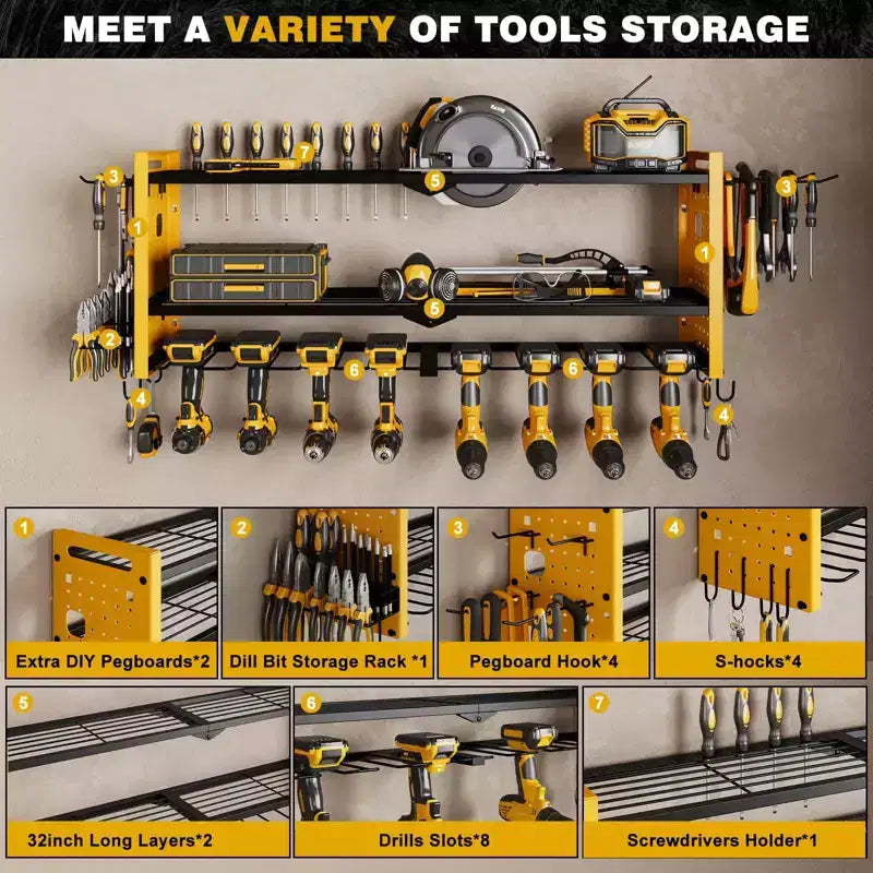 Étagère de rangement robuste pour outils électriques Hausource à 3 niveaux, jaune