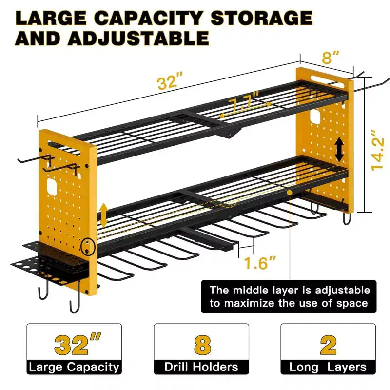 Étagère de rangement robuste pour outils électriques Hausource à 3 niveaux, jaune