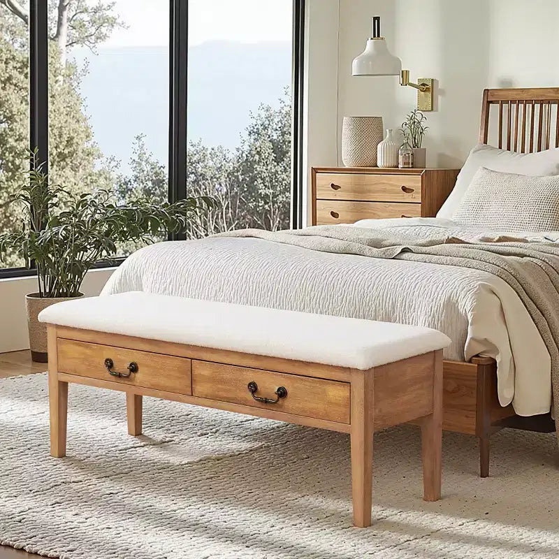 Banc de rangement rembourré Subrtex avec pieds en bois massif
