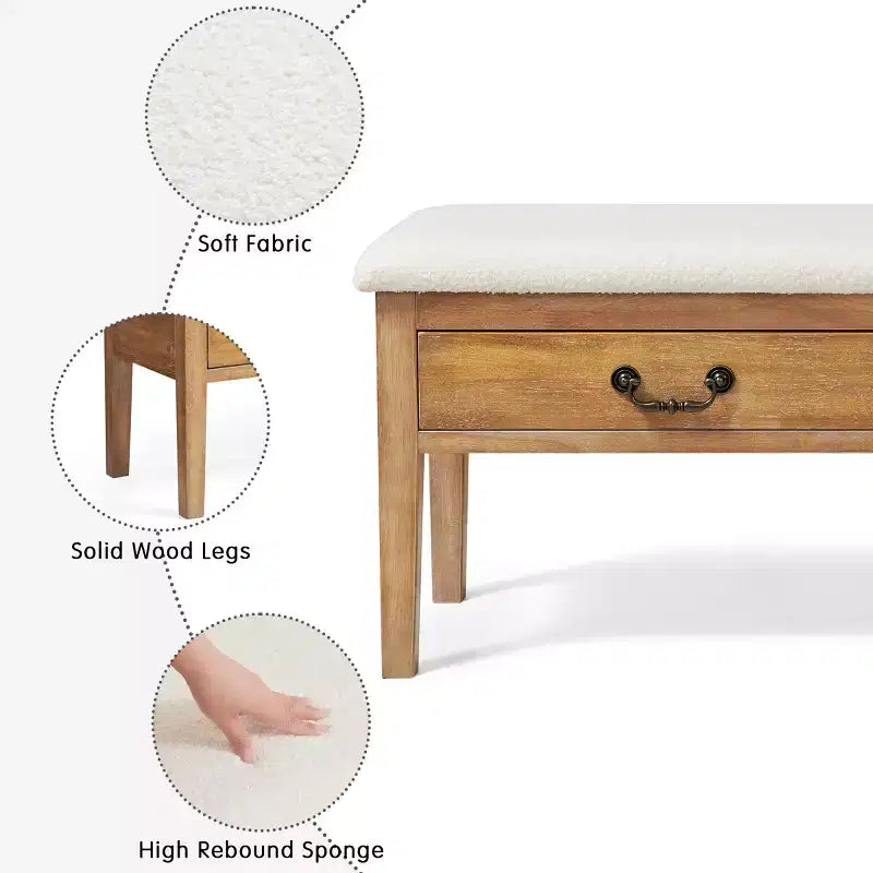 Banc de rangement rembourré Subrtex avec pieds en bois massif