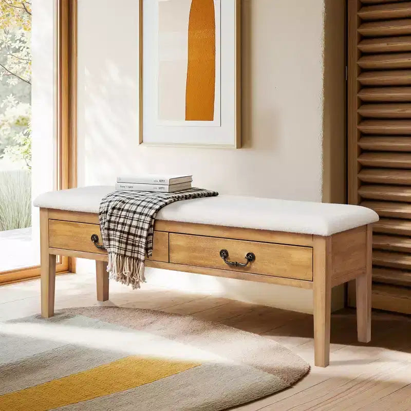 Banc de rangement rembourré Subrtex avec pieds en bois massif