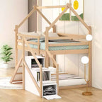 Lit superposé pour enfants Whisen avec toboggan, escalier et rangement - Pin massif et MDF, amusant et peu encombrant