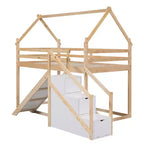 Lit superposé pour enfants Whisen avec toboggan, escalier et rangement - Pin massif et MDF, amusant et peu encombrant