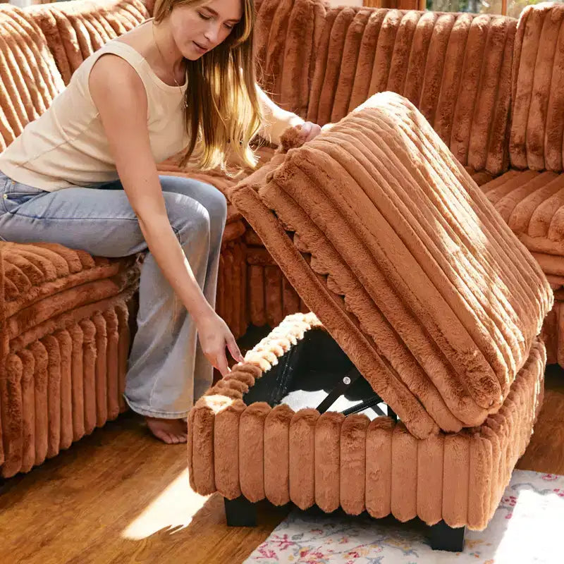Belffin Pouf en Velours Côtelé avec Rangement, Pouf pour Canapé Modulaire Sectionnel