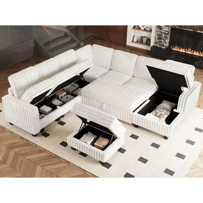 Belffin Pouf en Velours Côtelé avec Rangement, Pouf pour Canapé Modulaire Sectionnel