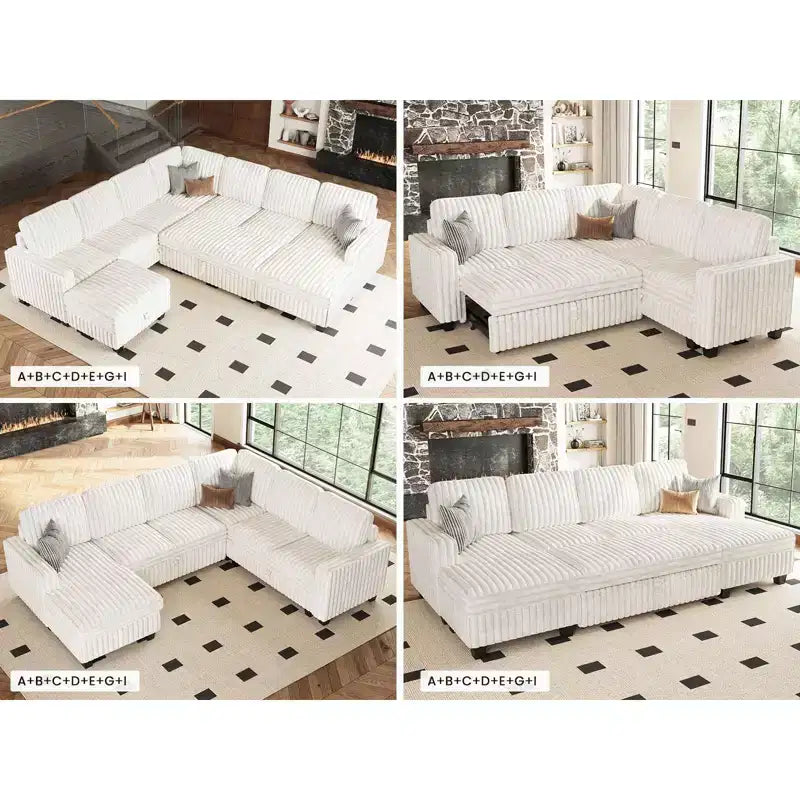 Belffin Pouf en Velours Côtelé avec Rangement, Pouf pour Canapé Modulaire Sectionnel