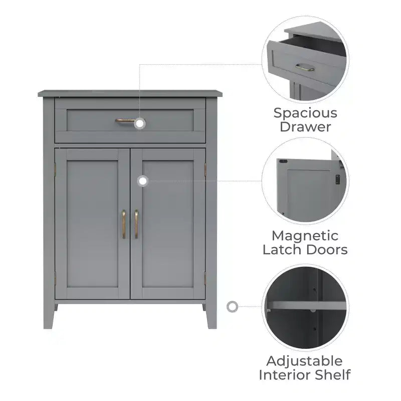 Meuble de salle de bain en bois Teamson Home Mercer, meuble de rangement au sol avec tiroir, gris
