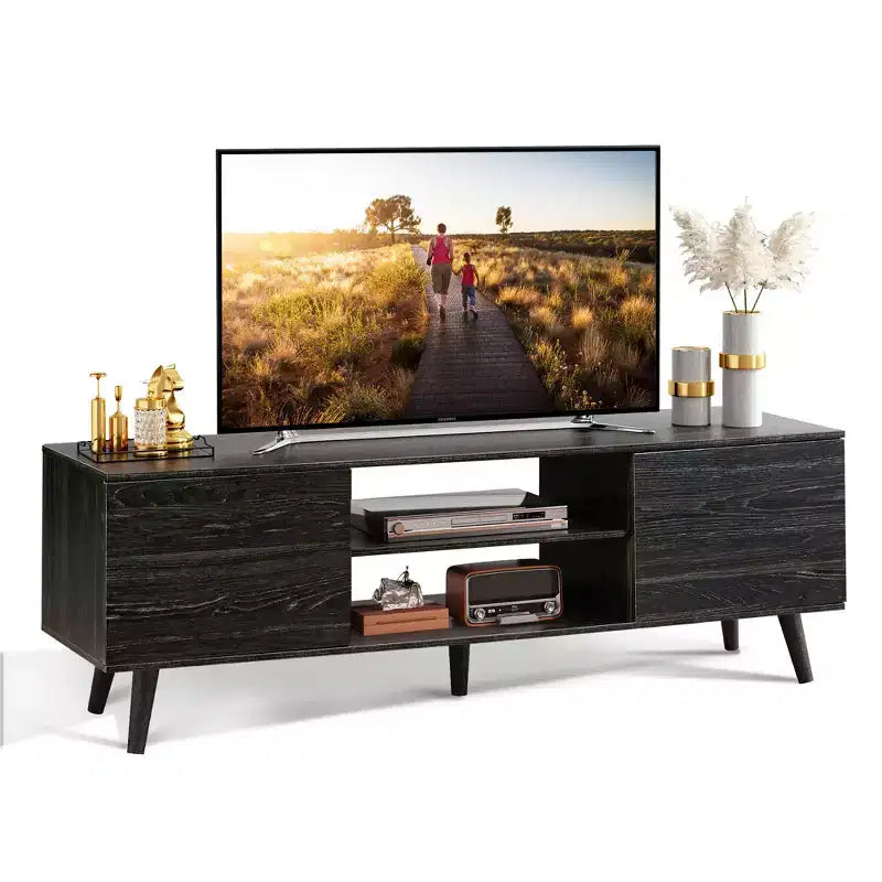 Meuble TV DEXYLLO pour téléviseur de 55/60 pouces, Meuble de divertissement bohème avec rangements, Console TV pour décoration de salon