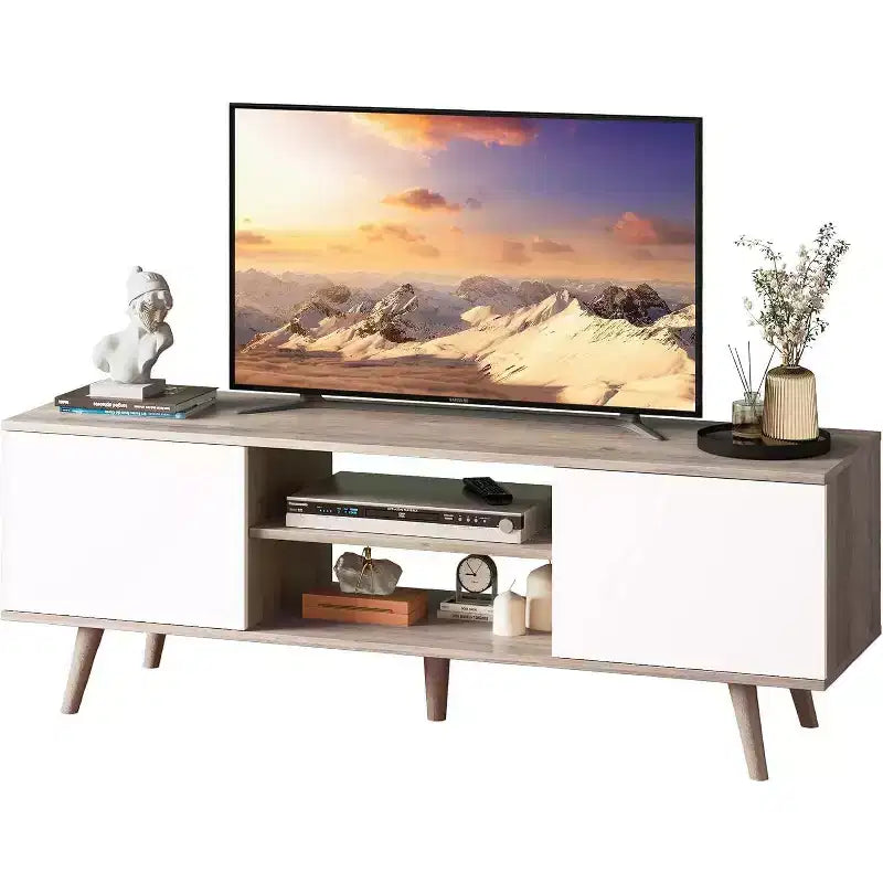 Meuble TV DEXYLLO pour téléviseur de 55/60 pouces, Meuble de divertissement bohème avec rangements, Console TV pour décoration de salon