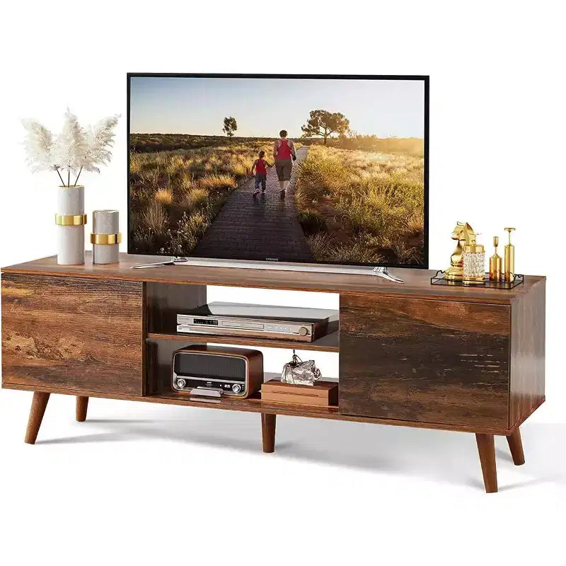 Meuble TV DEXYLLO pour téléviseur de 55/60 pouces, Meuble de divertissement bohème avec rangements, Console TV pour décoration de salon