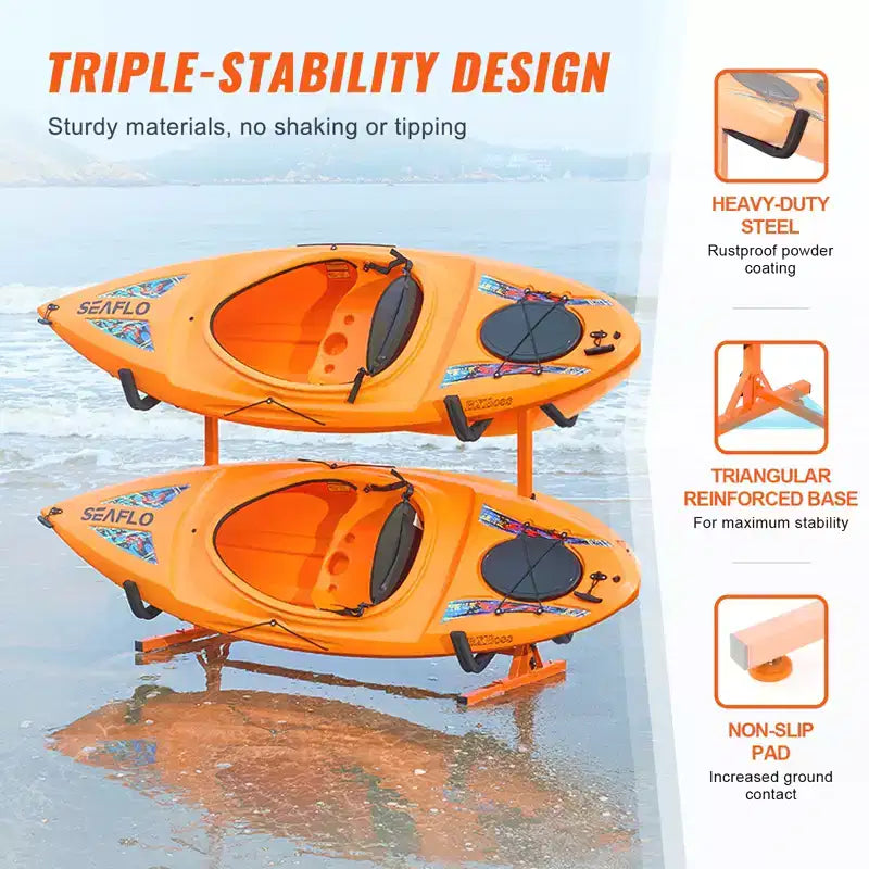 Support de rangement autoportant pour kayak VEVOR, support pour kayak/canoë/planche à pagaie 4 places avec bras rembourrés et largeur réglable, charge maximale de 100 kg