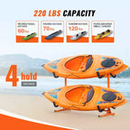 Support de rangement autoportant pour kayak VEVOR, support pour kayak/canoë/planche à pagaie 4 places avec bras rembourrés et largeur réglable, charge maximale de 100 kg