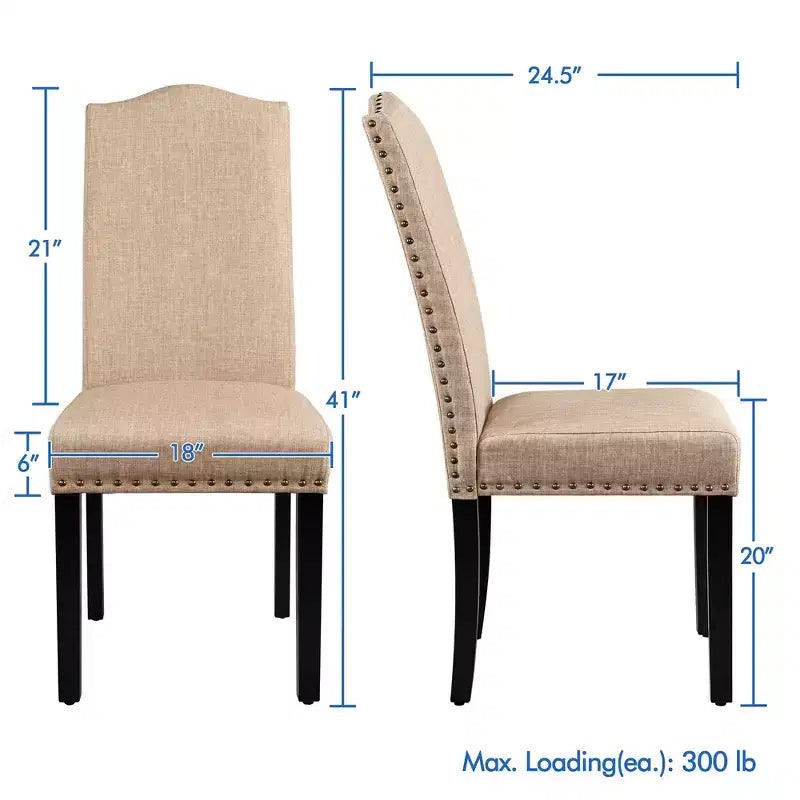 Yaheetech Lot de 4 Chaises de Salle à Manger Rembourrées en Tissu avec Bordure Cloutée