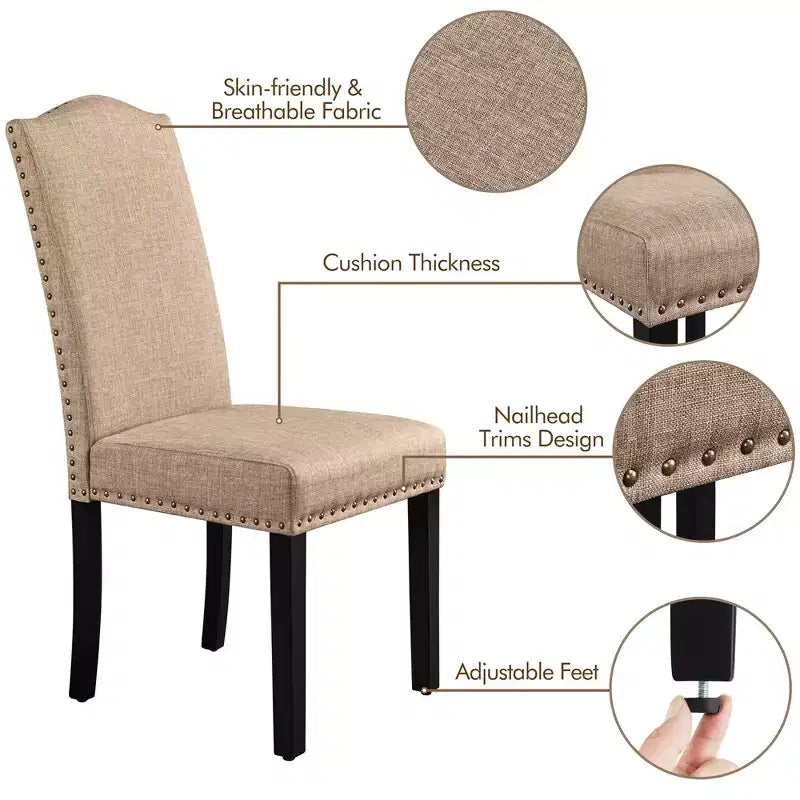 Yaheetech Lot de 4 Chaises de Salle à Manger Rembourrées en Tissu avec Bordure Cloutée