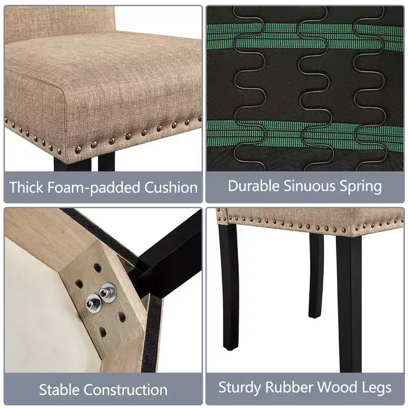 Yaheetech Lot de 4 Chaises de Salle à Manger Rembourrées en Tissu avec Bordure Cloutée