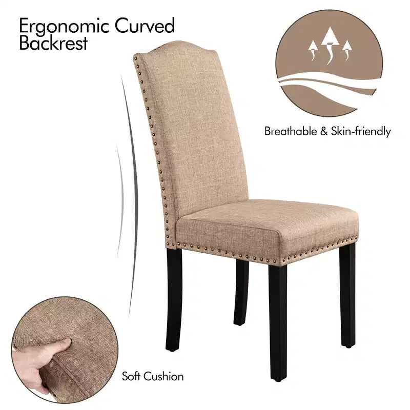 Yaheetech Lot de 4 Chaises de Salle à Manger Rembourrées en Tissu avec Bordure Cloutée