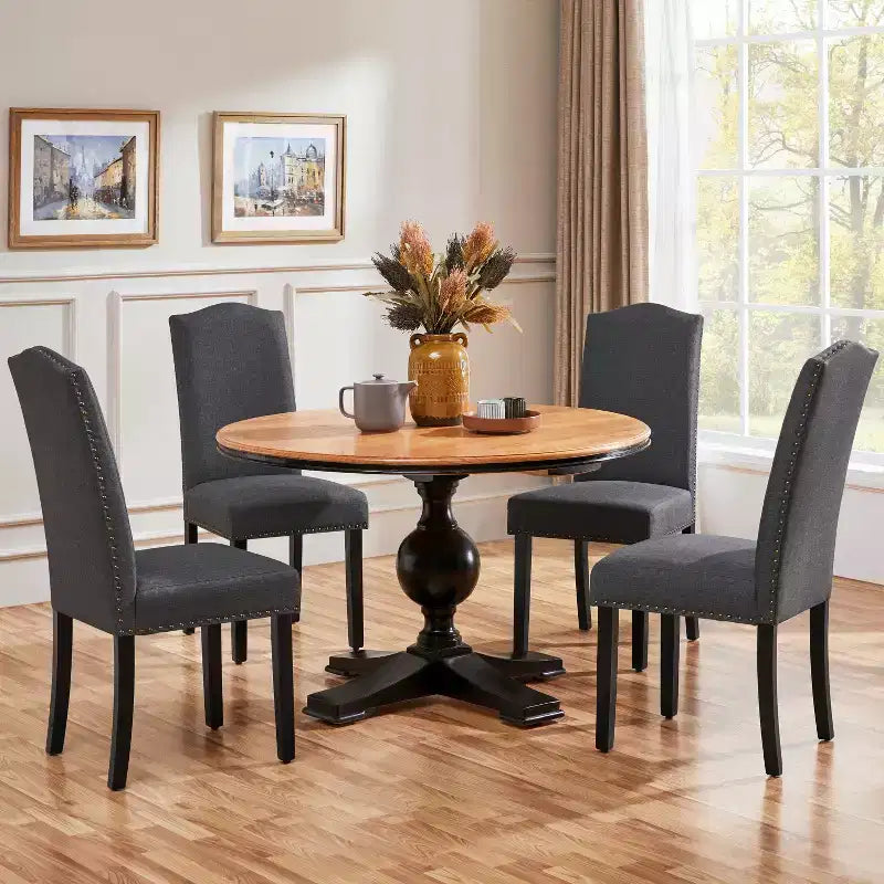Yaheetech Lot de 4 Chaises de Salle à Manger Rembourrées en Tissu avec Bordure Cloutée