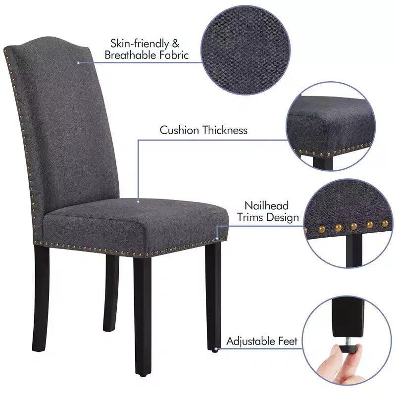 Yaheetech Lot de 4 Chaises de Salle à Manger Rembourrées en Tissu avec Bordure Cloutée