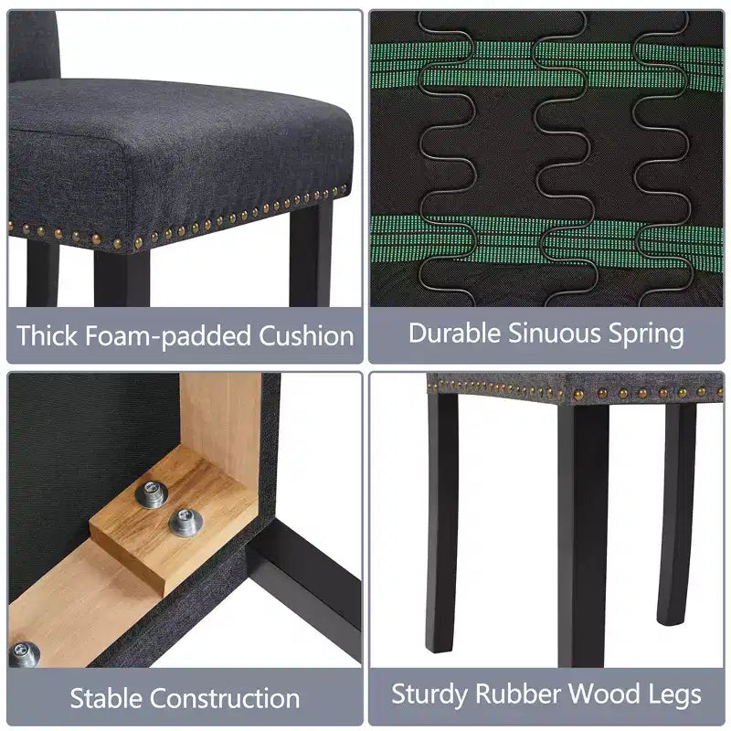 Yaheetech Lot de 4 Chaises de Salle à Manger Rembourrées en Tissu avec Bordure Cloutée