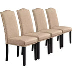 Yaheetech Lot de 4 Chaises de Salle à Manger Rembourrées en Tissu avec Bordure Cloutée
