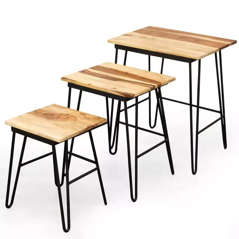 GDFStudio Bruno Lot de 3 Tables d'Appoint Gigognes Rectangulaires avec Plateau Bicolore