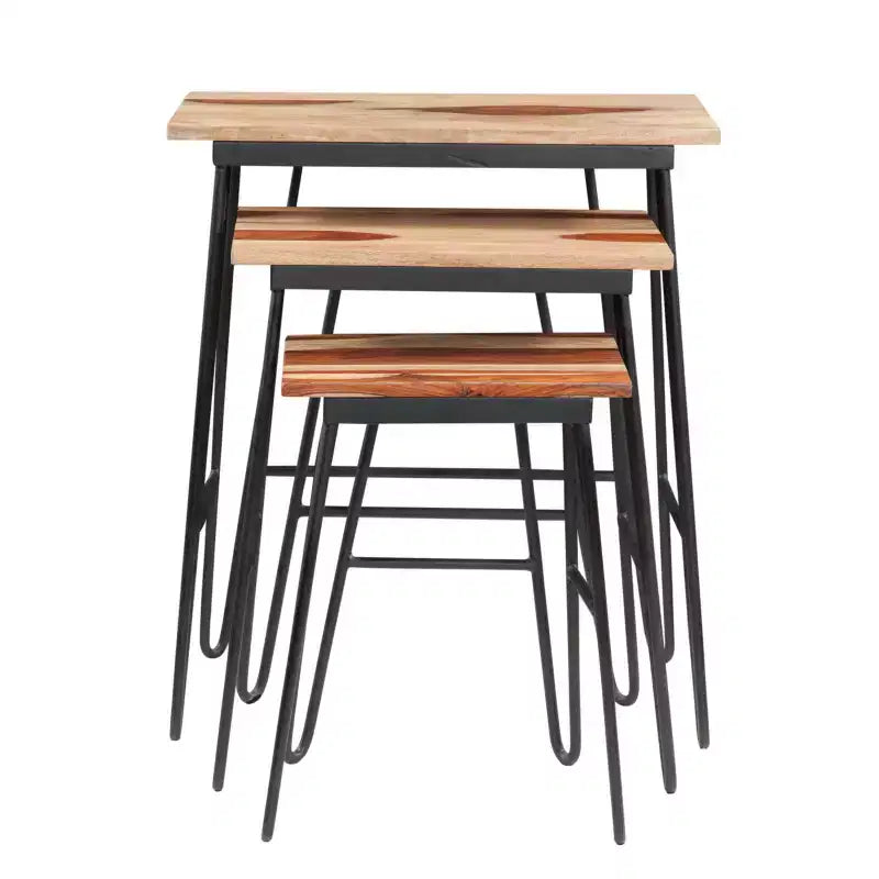 GDFStudio Bruno Lot de 3 Tables d'Appoint Gigognes Rectangulaires avec Plateau Bicolore