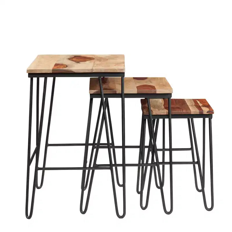 GDFStudio Bruno Lot de 3 Tables d'Appoint Gigognes Rectangulaires avec Plateau Bicolore