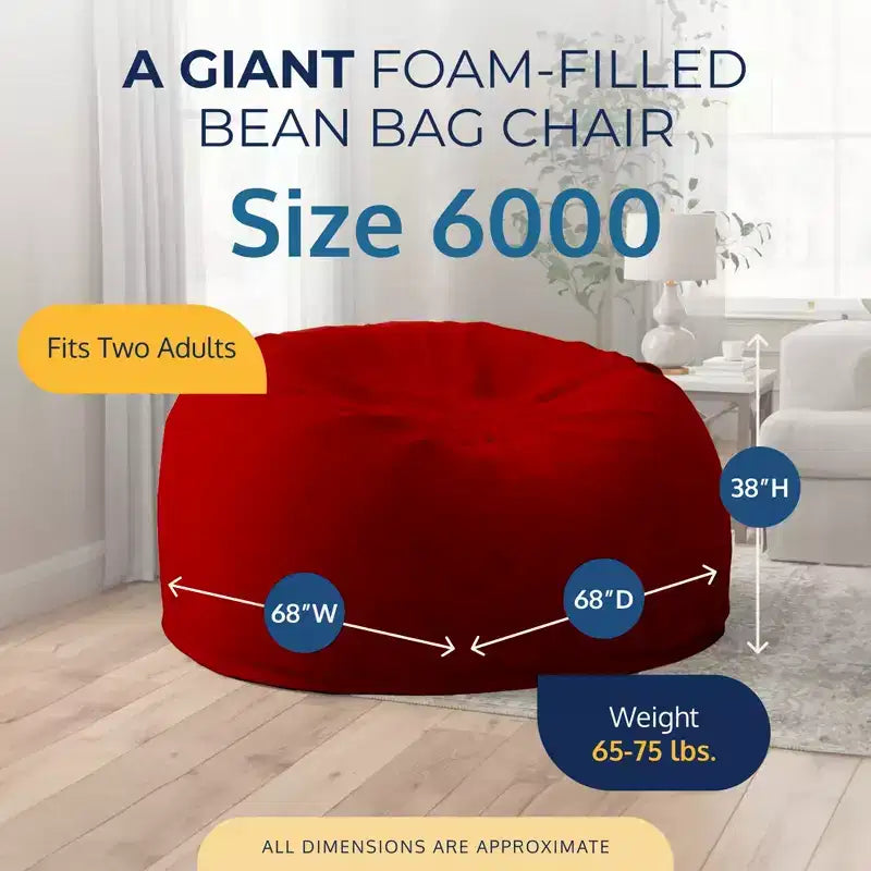 Pouf géant Ultimate Sack 6 pi, chaise longue confortable d'intérieur, suède rouge
